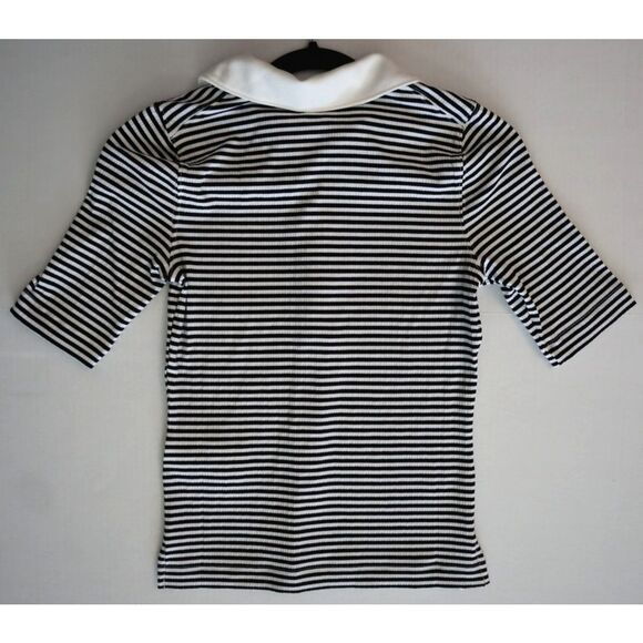 SPANX 21030R Women's Sz M Black/White Striped Stretch Ribbed Polo Top - Picture 8 of 8